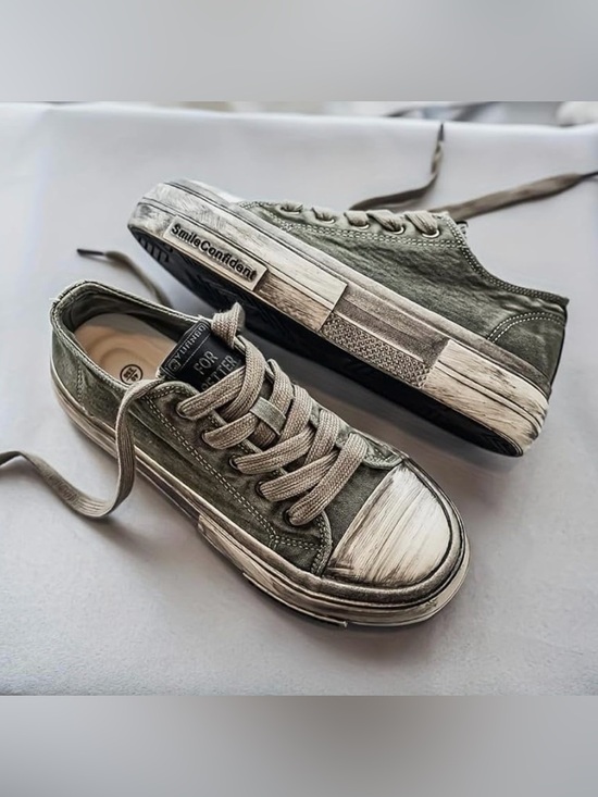 Yvan Ba Shoes - Yvan Ba Distressed Low-Top Canvas Sneakers - Sz 8.5